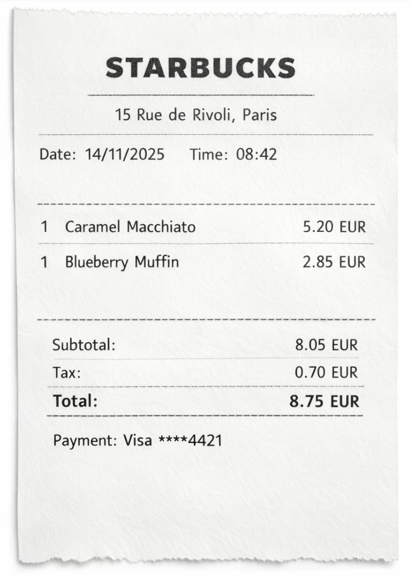 Sample receipt from Starbucks