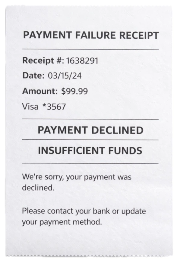 Payment failure receipt example